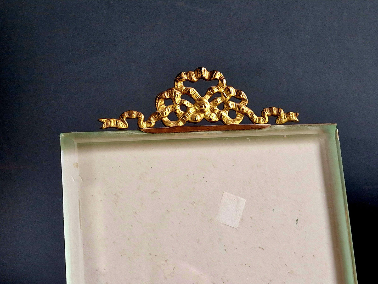 French Antique Beveled Glass Photo Frame: Chateau Ribbon Decor