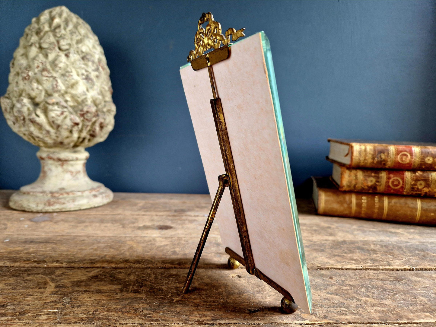 French Antique Beveled Glass Photo Frame: Chateau Ribbon Decor