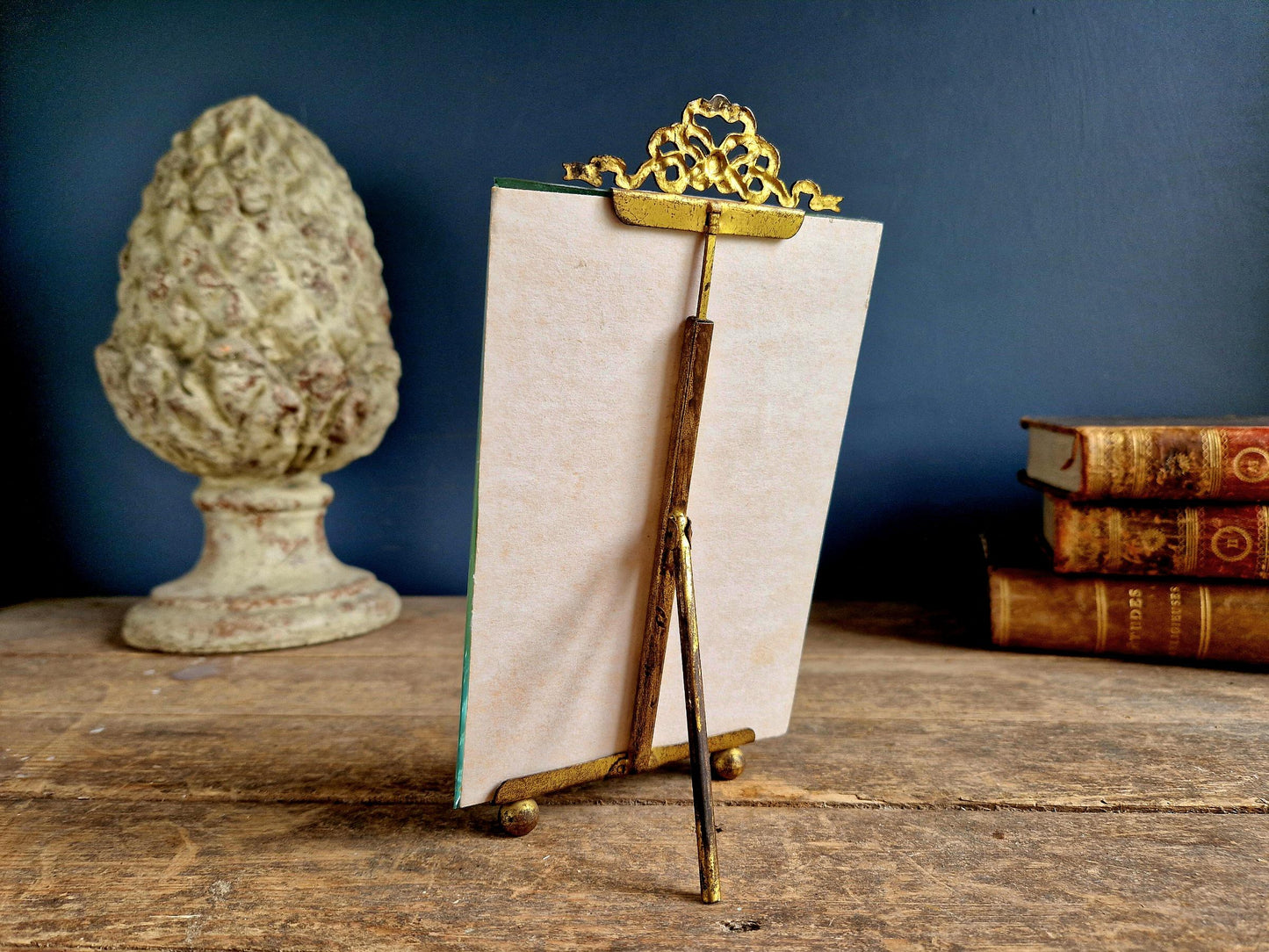 French Antique Beveled Glass Photo Frame: Chateau Ribbon Decor