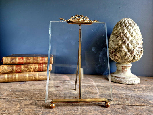 French antique glass photo frame with ribbon decor.