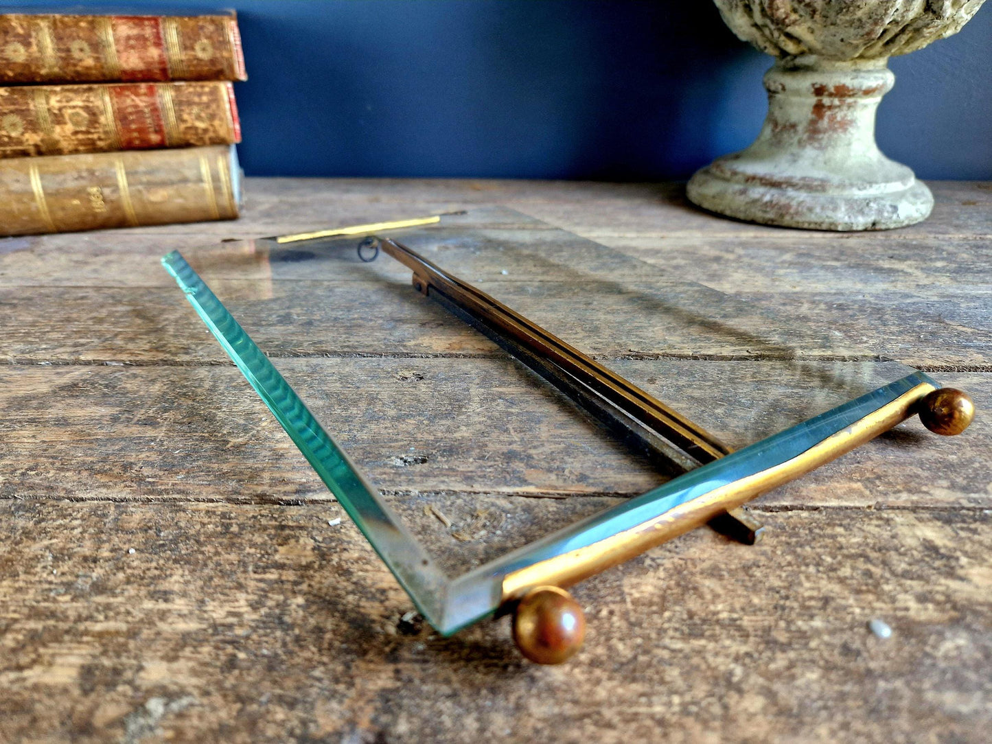 Large French Antique Photo Frame: Beveled Glass, Chateau Ribbon Decor