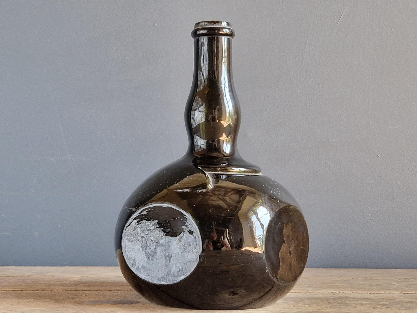 French antique mold blown glass licquer bottle French country bottle.