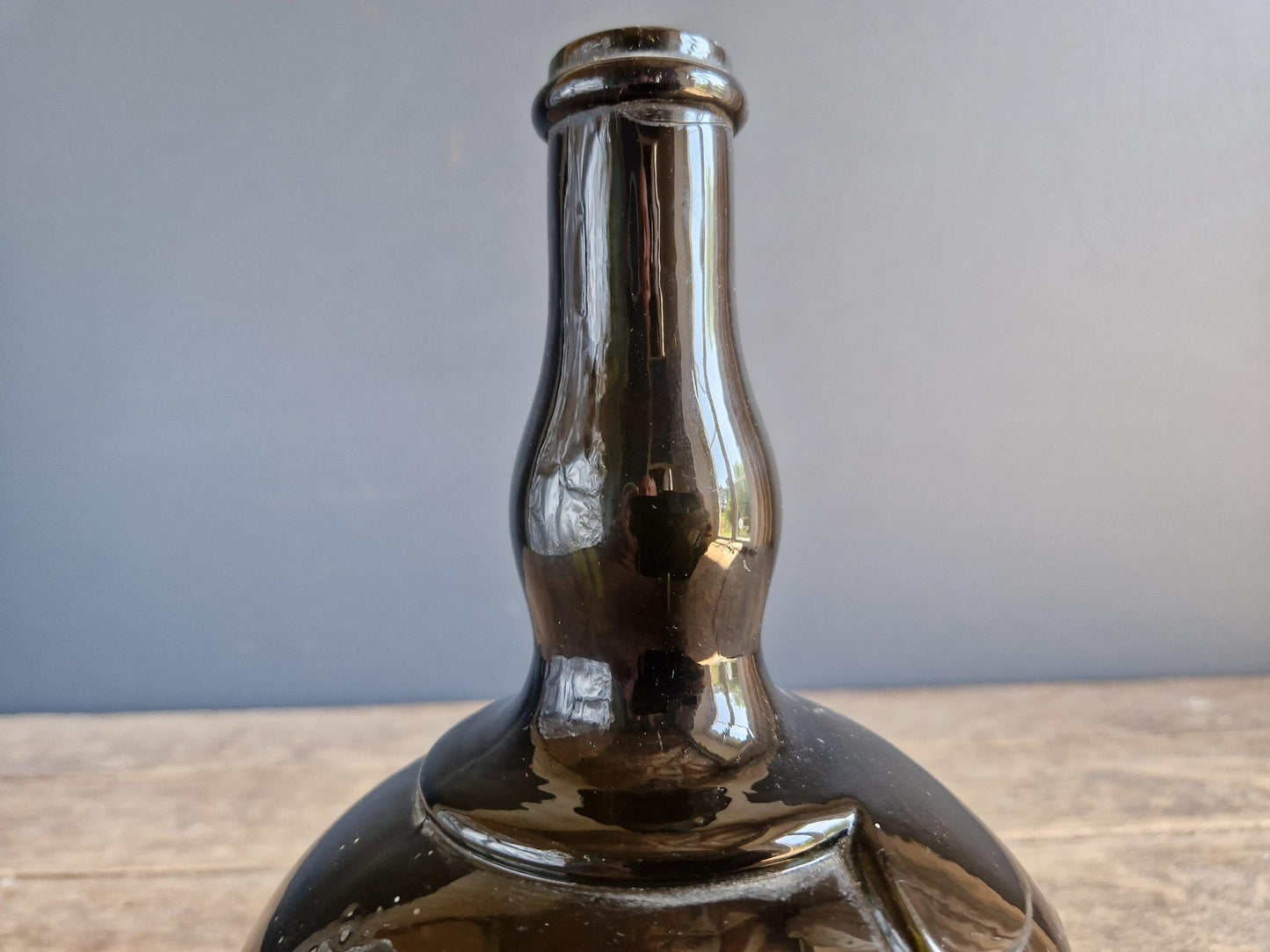 French antique mold blown glass licquer bottle French country bottle.
