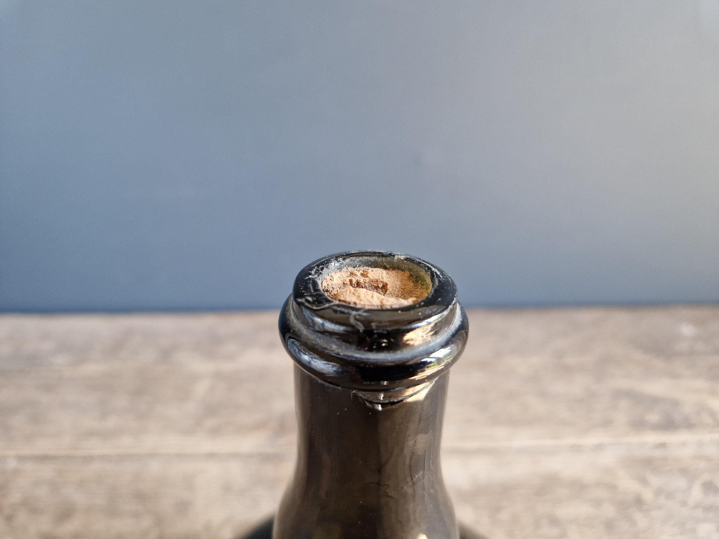 French antique mold blown glass licquer bottle French country bottle.