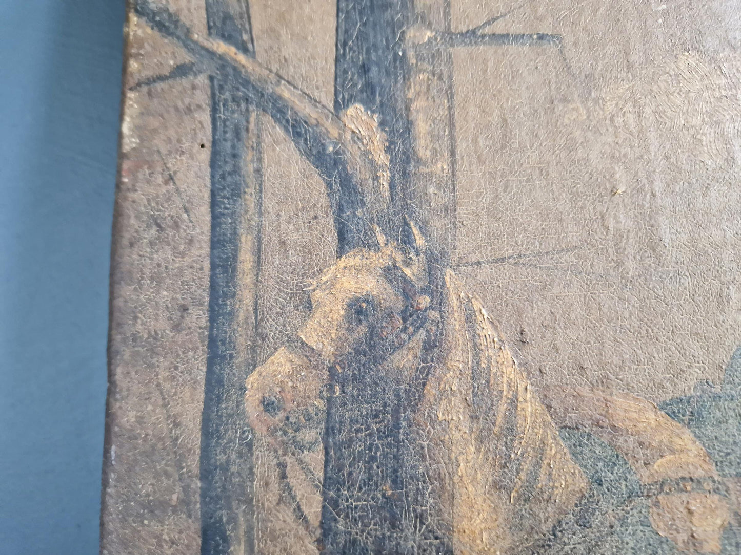 Antique oil painting of soldier and horse French oil painting.