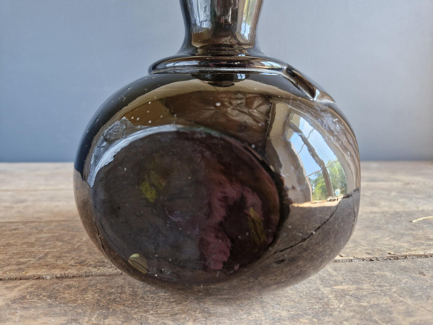 French antique mold blown glass licquer bottle French country bottle.