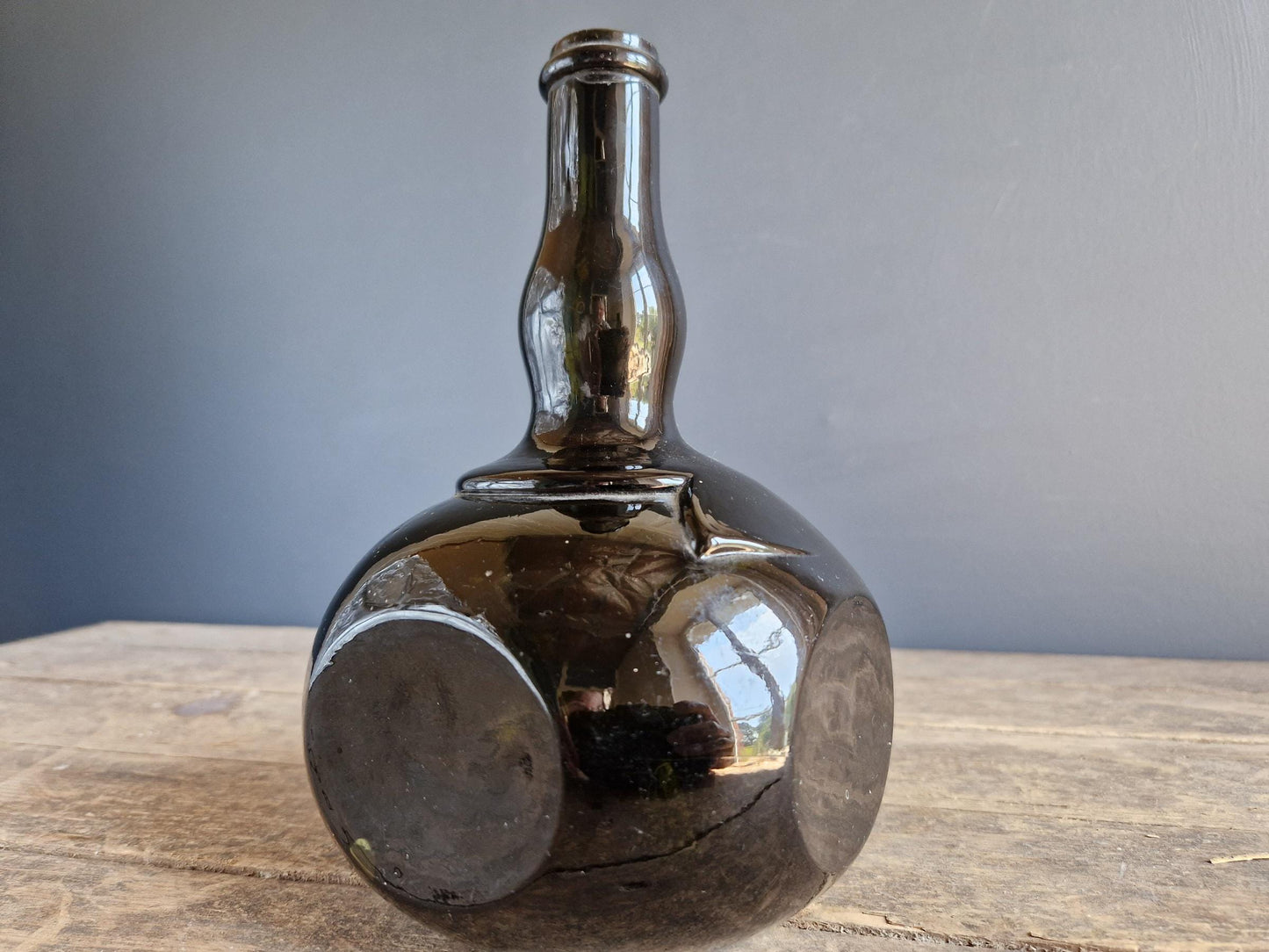 French antique mold blown glass licquer bottle French country bottle.