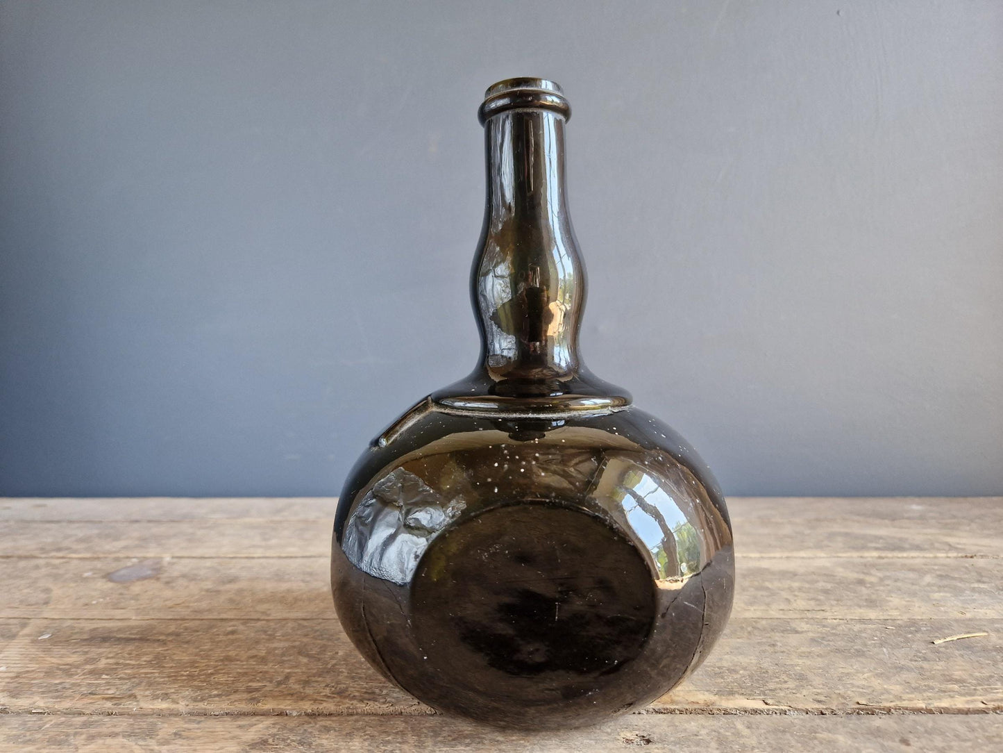 French antique mold blown glass licquer bottle French country bottle.