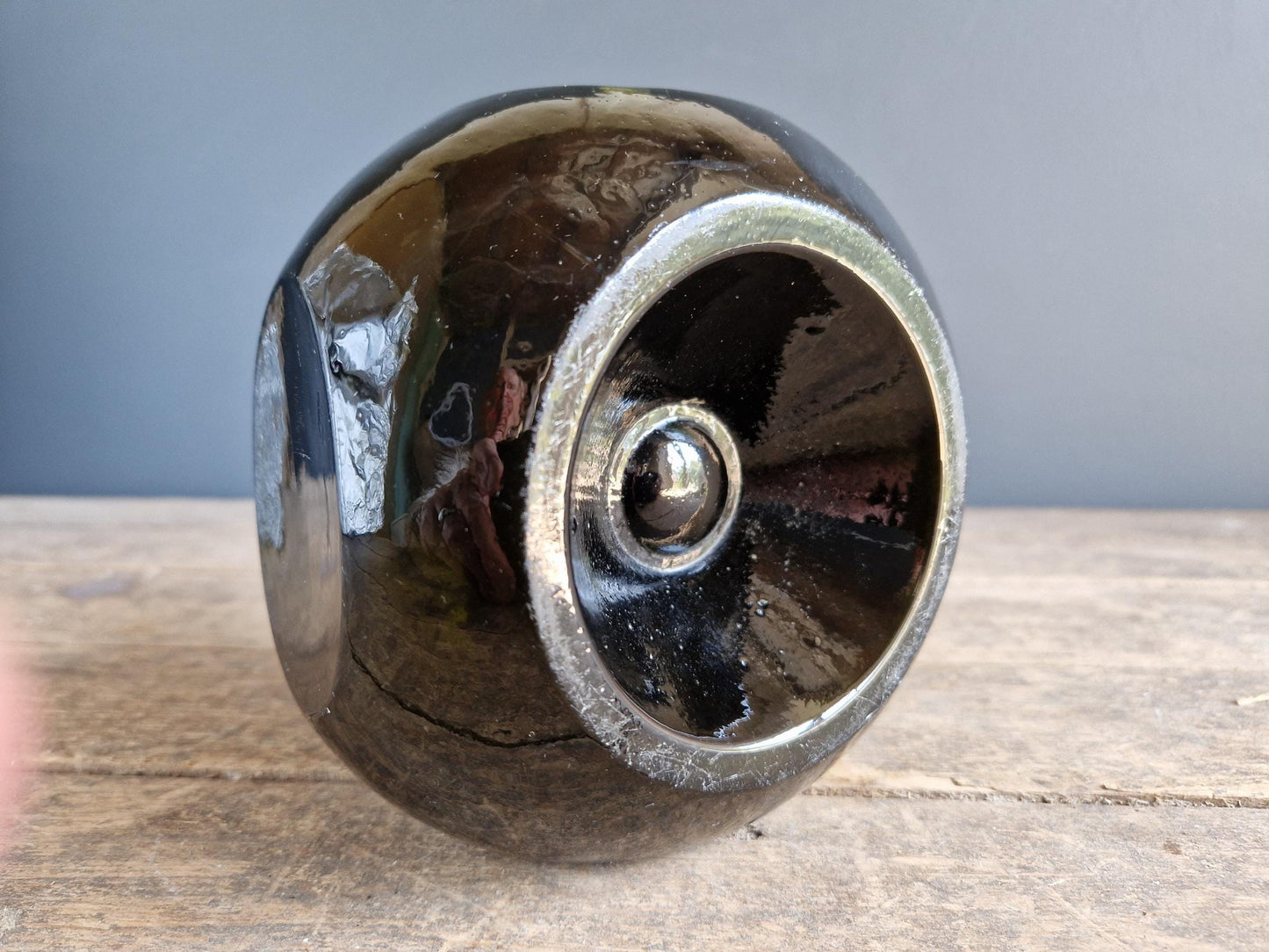 French antique mold blown glass licquer bottle French country bottle.