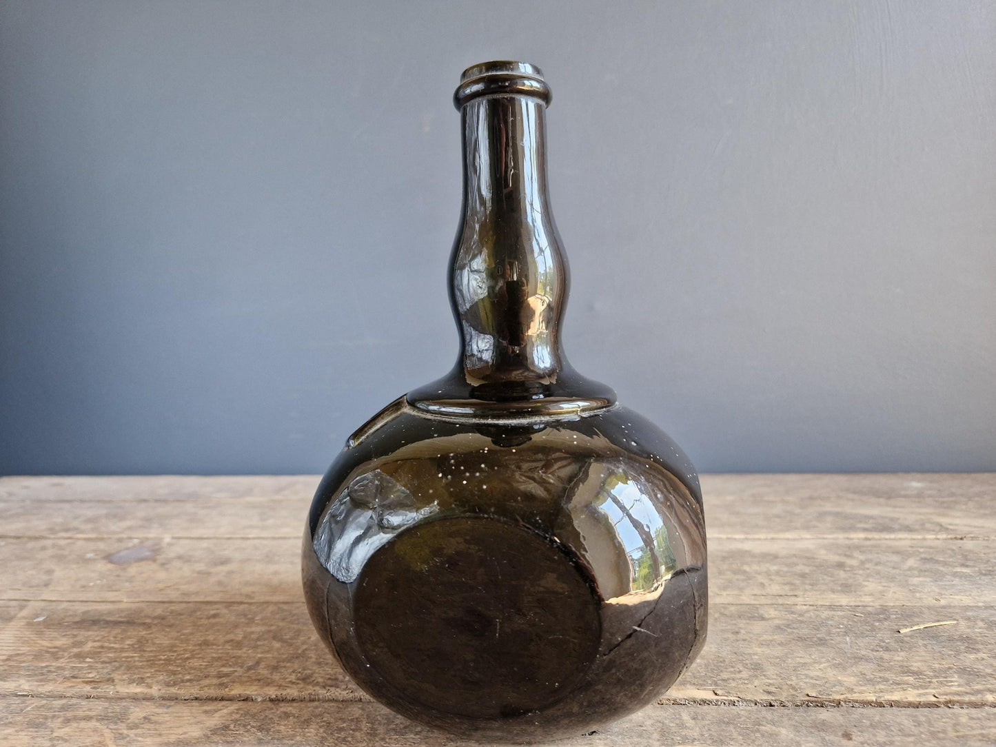 French antique mold blown glass licquer bottle French country bottle.