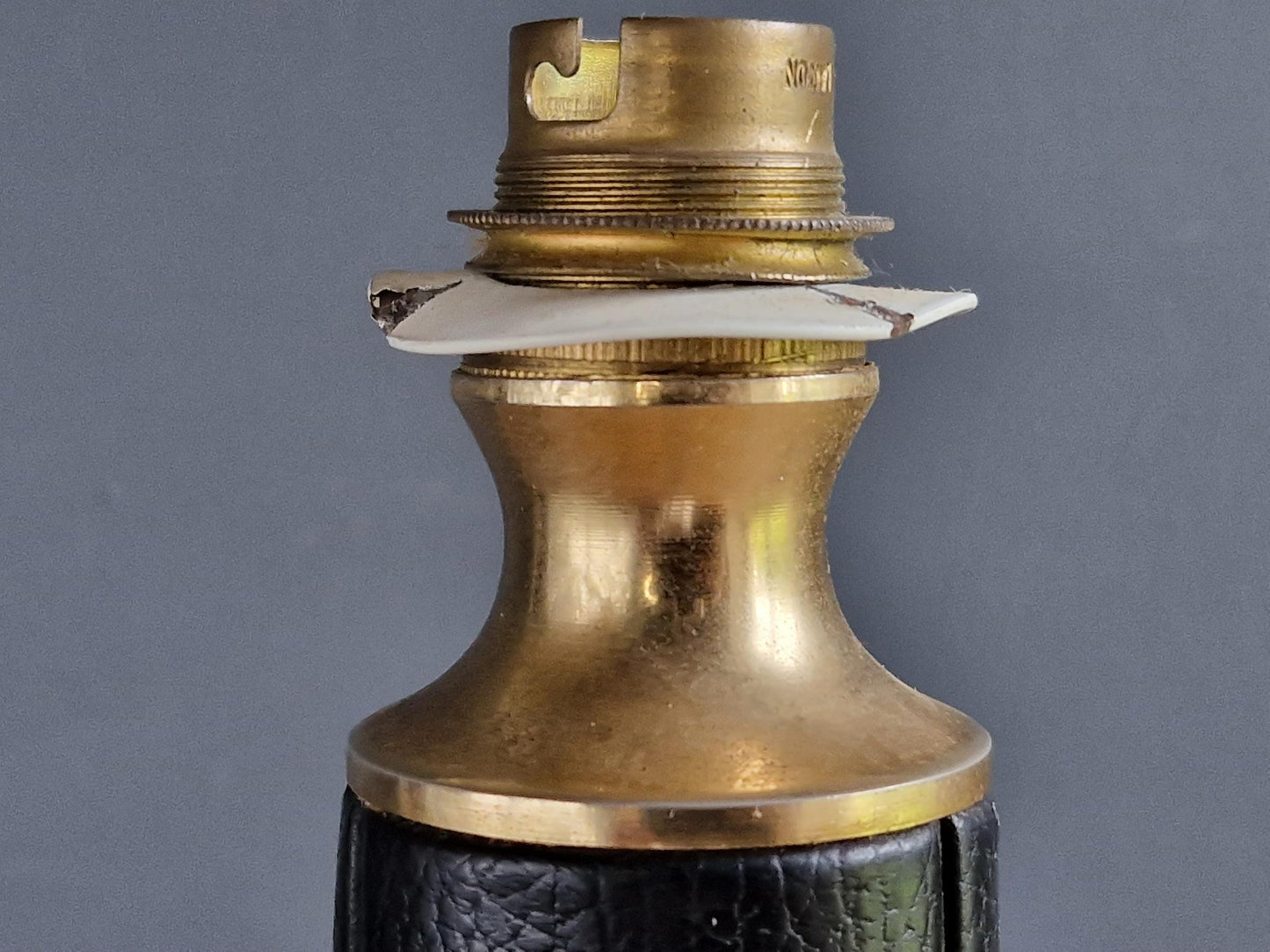 French vintage black leather lamp in the manner of Jacques Adnet Le tanneur table lamp.