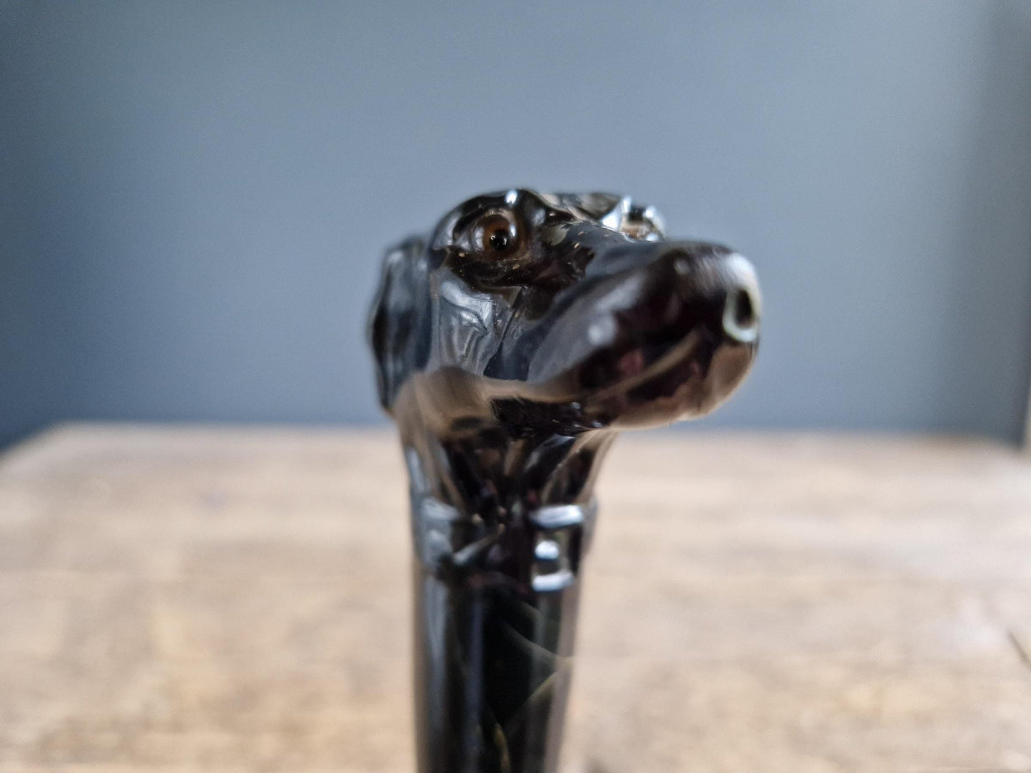 French antique dogs head walking cane. Antique dog walking stick.