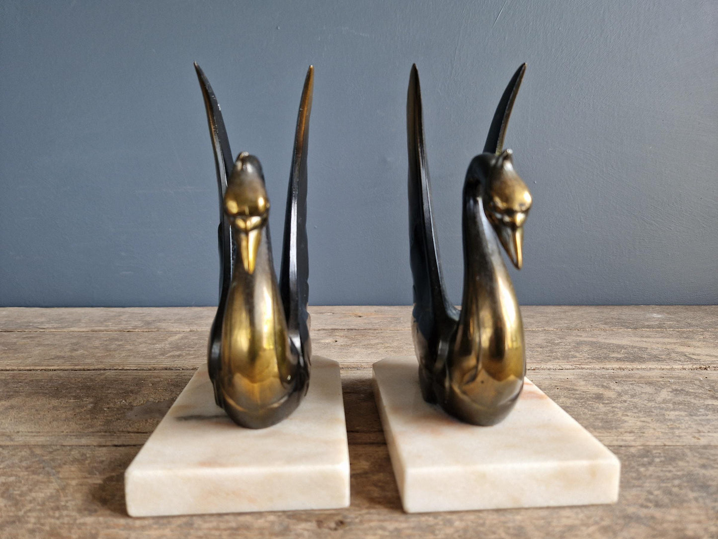 Pair of French Art deco bookends with swan decoration.