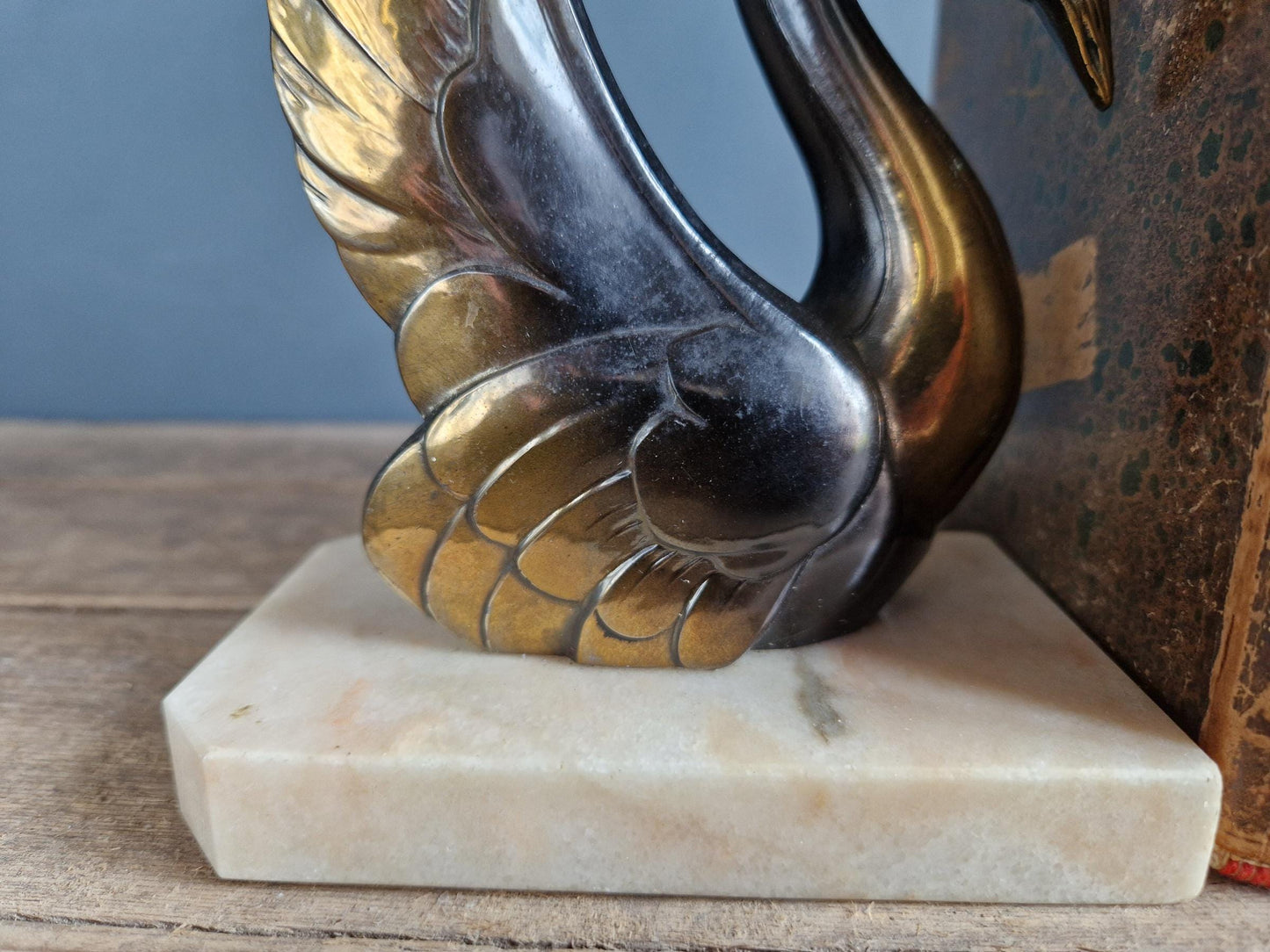 Pair of French Art deco bookends with swan decoration.