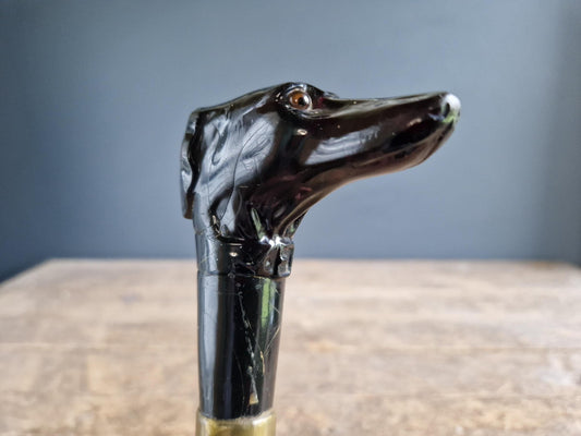 French antique dogs head walking cane. Antique dog walking stick.