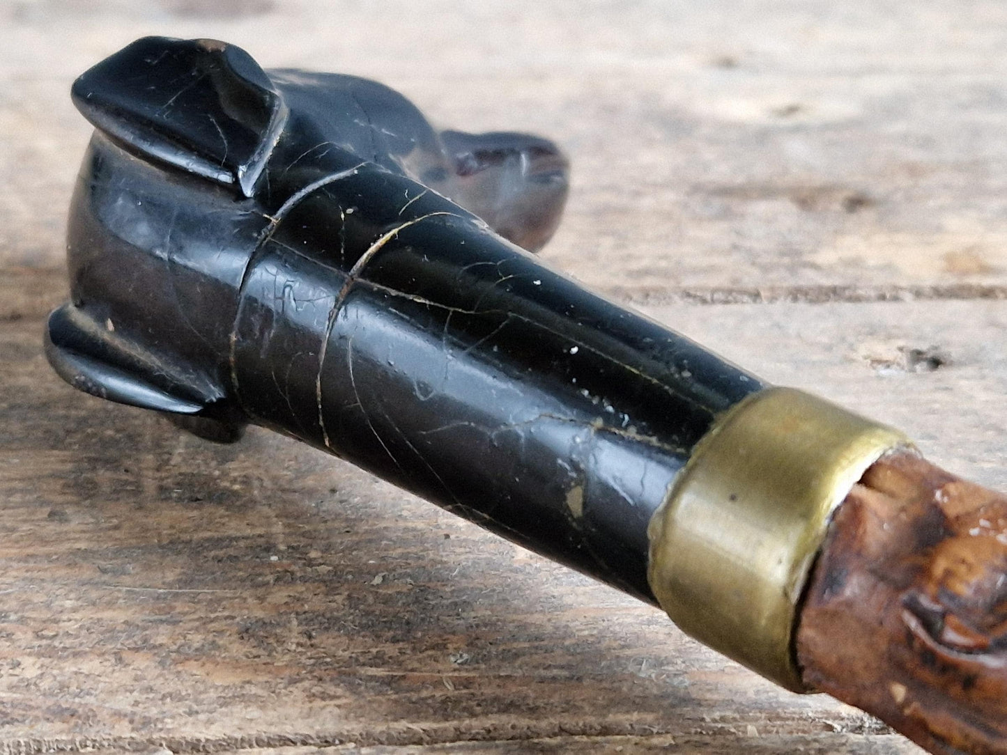 French antique dogs head walking cane. Antique dog walking stick.