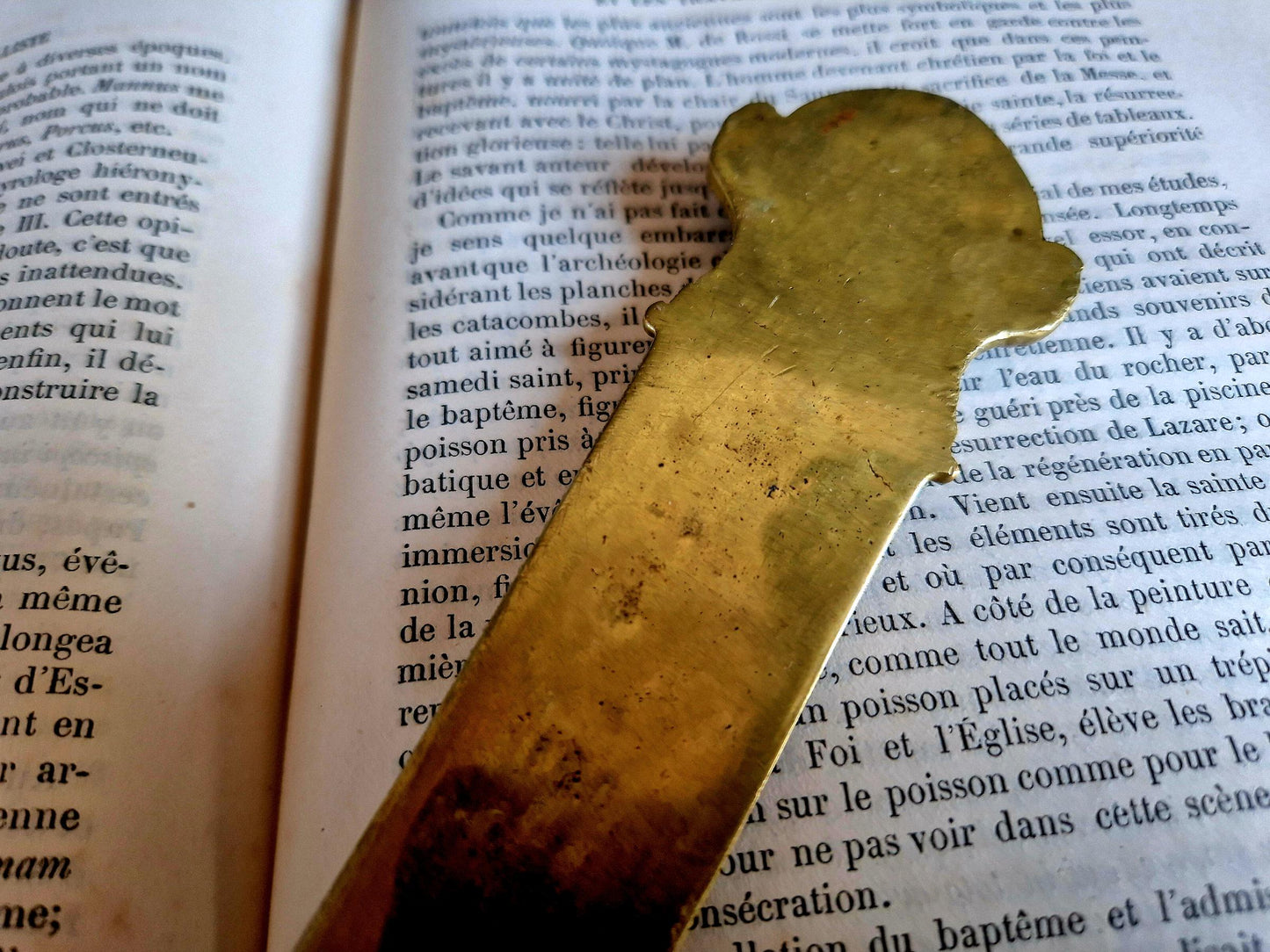 French bronze Art Nouveau paper knife with ladies head decoration.