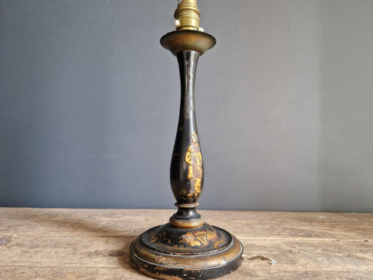 antique black Chinoiserie lamp with gilt highlights