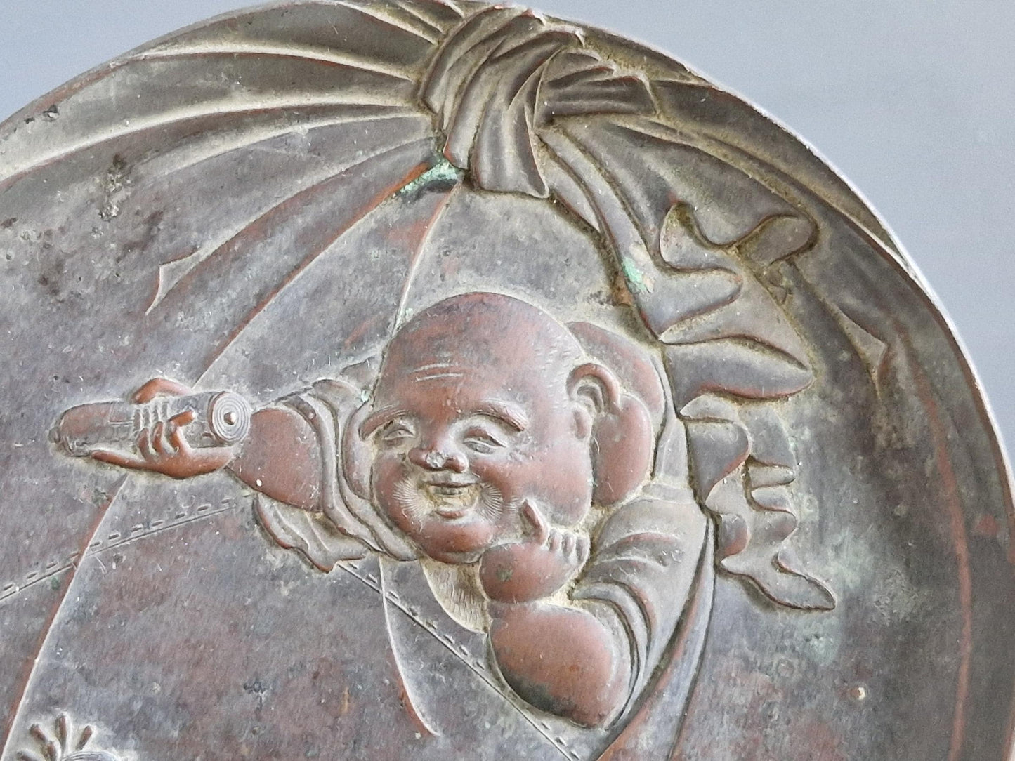 Japanese Buddha dish. Japanese metal decorative plate.