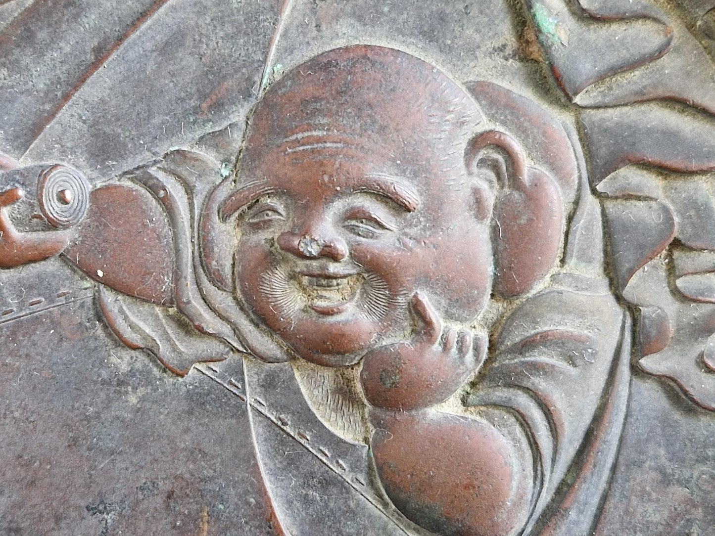 Japanese Buddha dish. Japanese metal decorative plate.