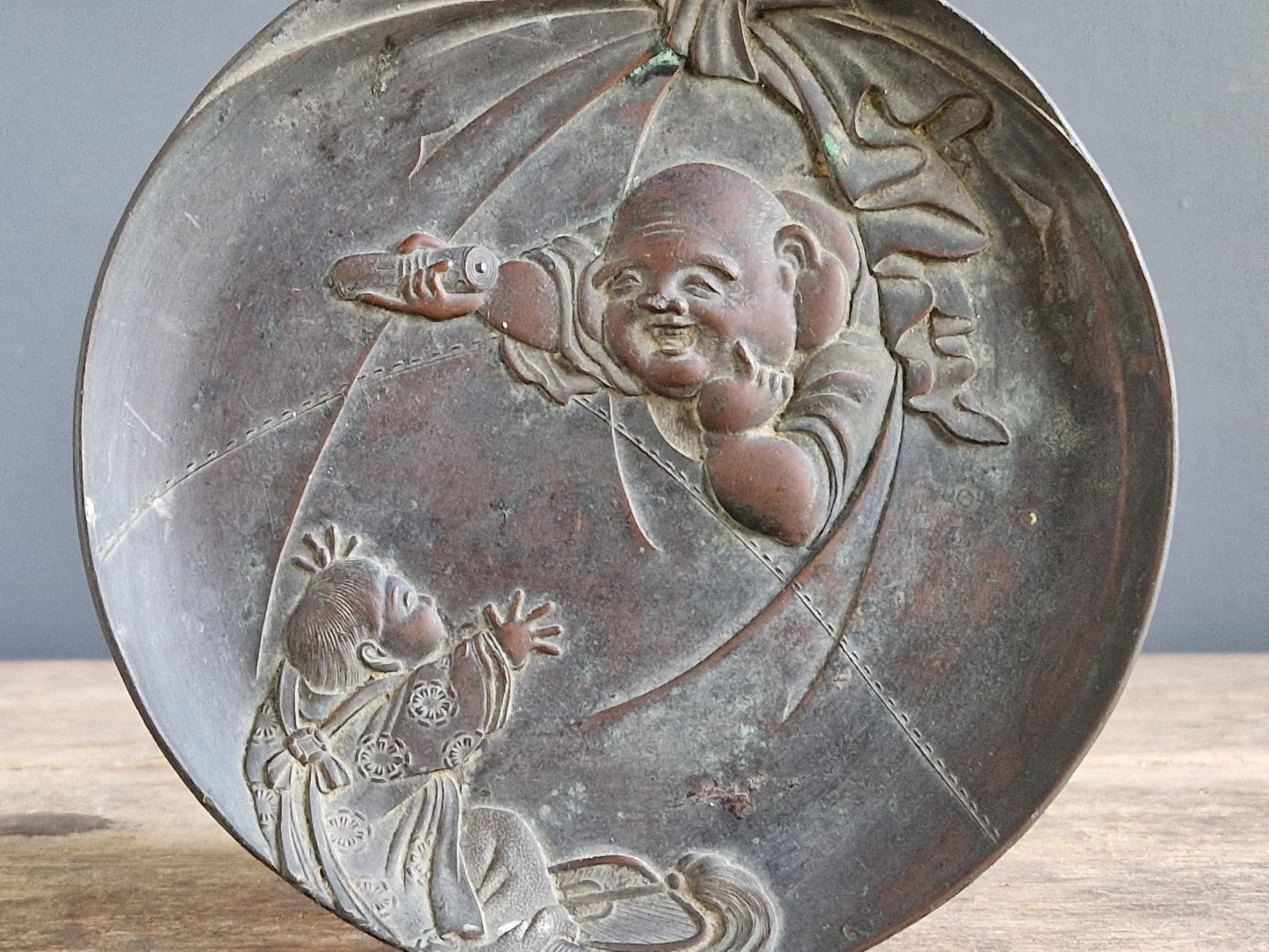 Japanese Buddha dish. Japanese metal decorative plate.