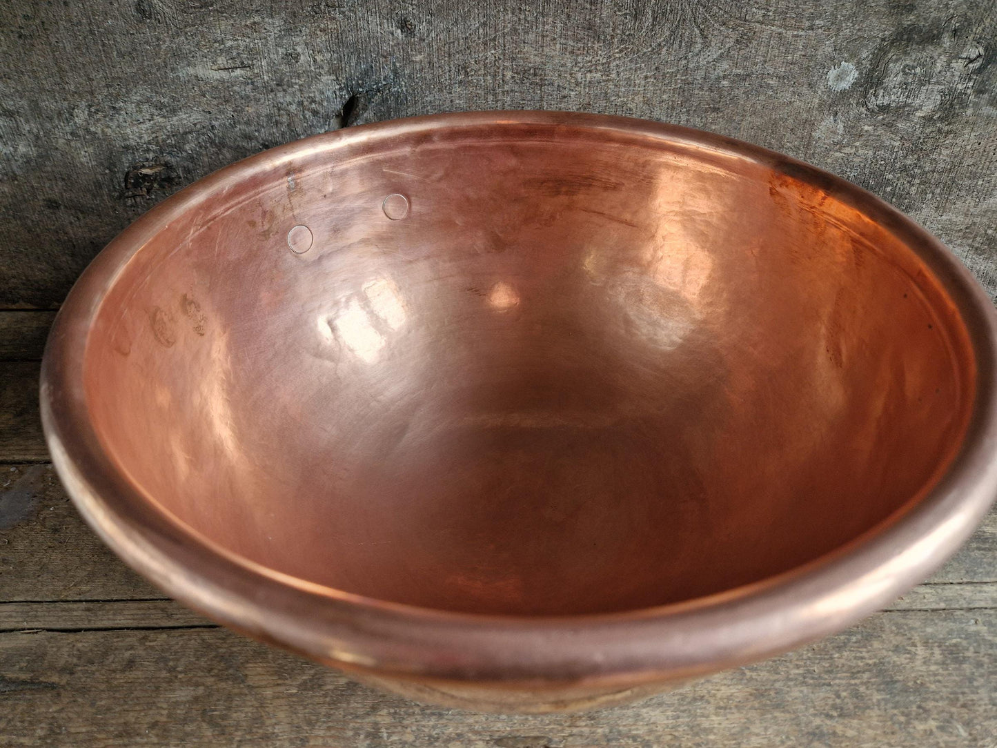 French copper egg whisking bowl. French kitchen copper ware.
