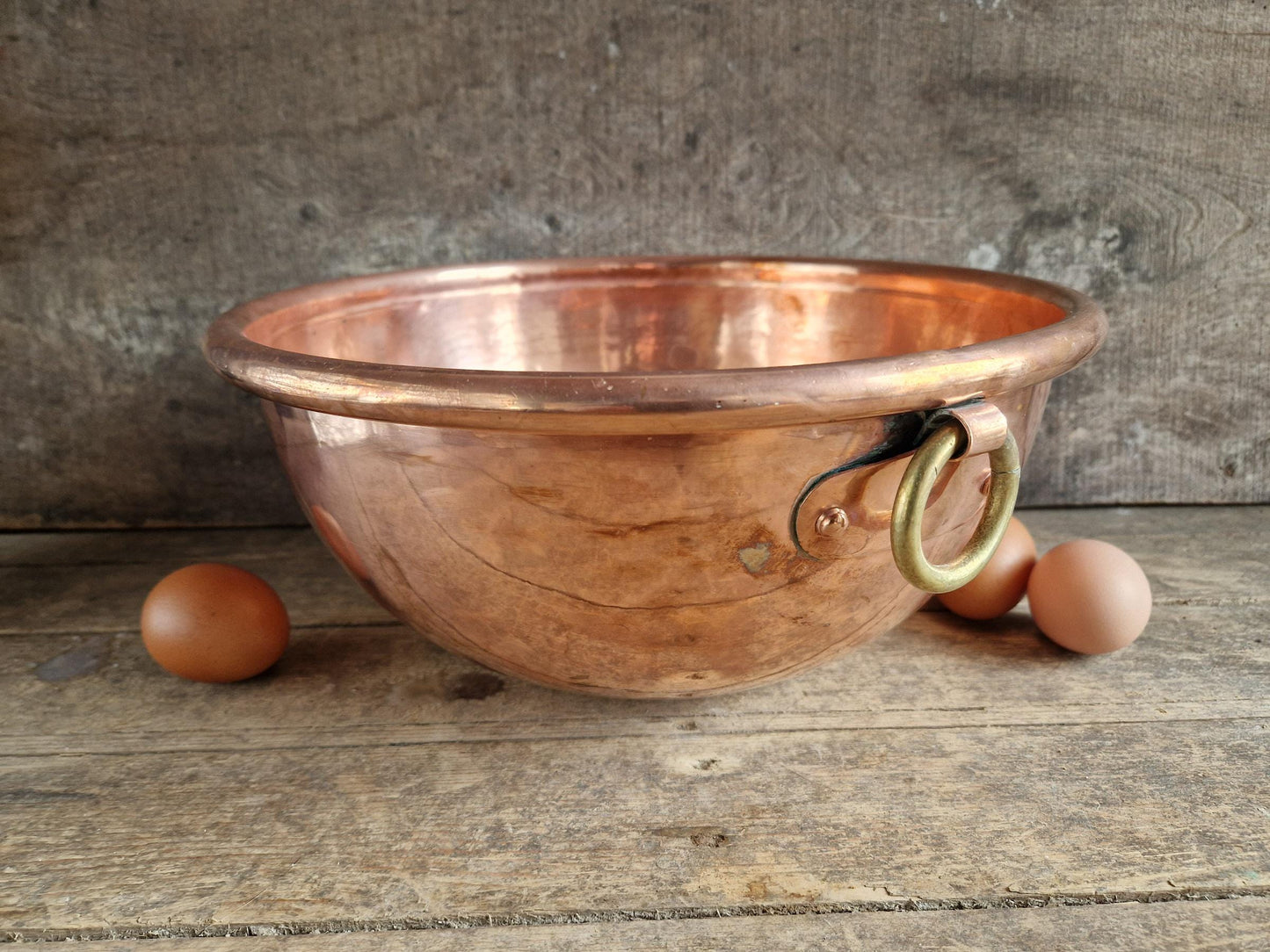 French copper egg whisking bowl. French kitchen copper ware.