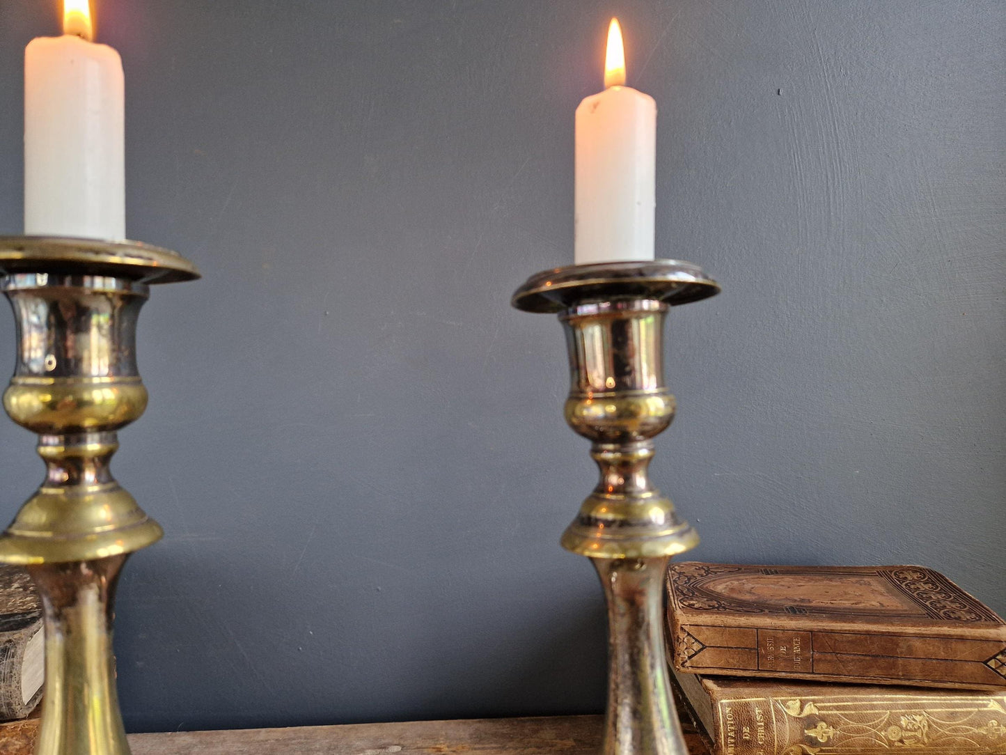 French antique candlesticks Antique brass 1800s candle holders.