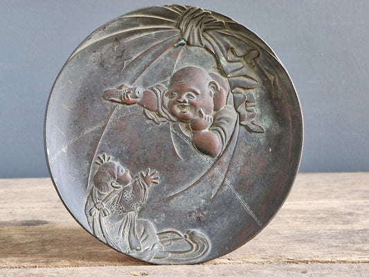 Japanese Buddha dish. Japanese metal decorative plate.