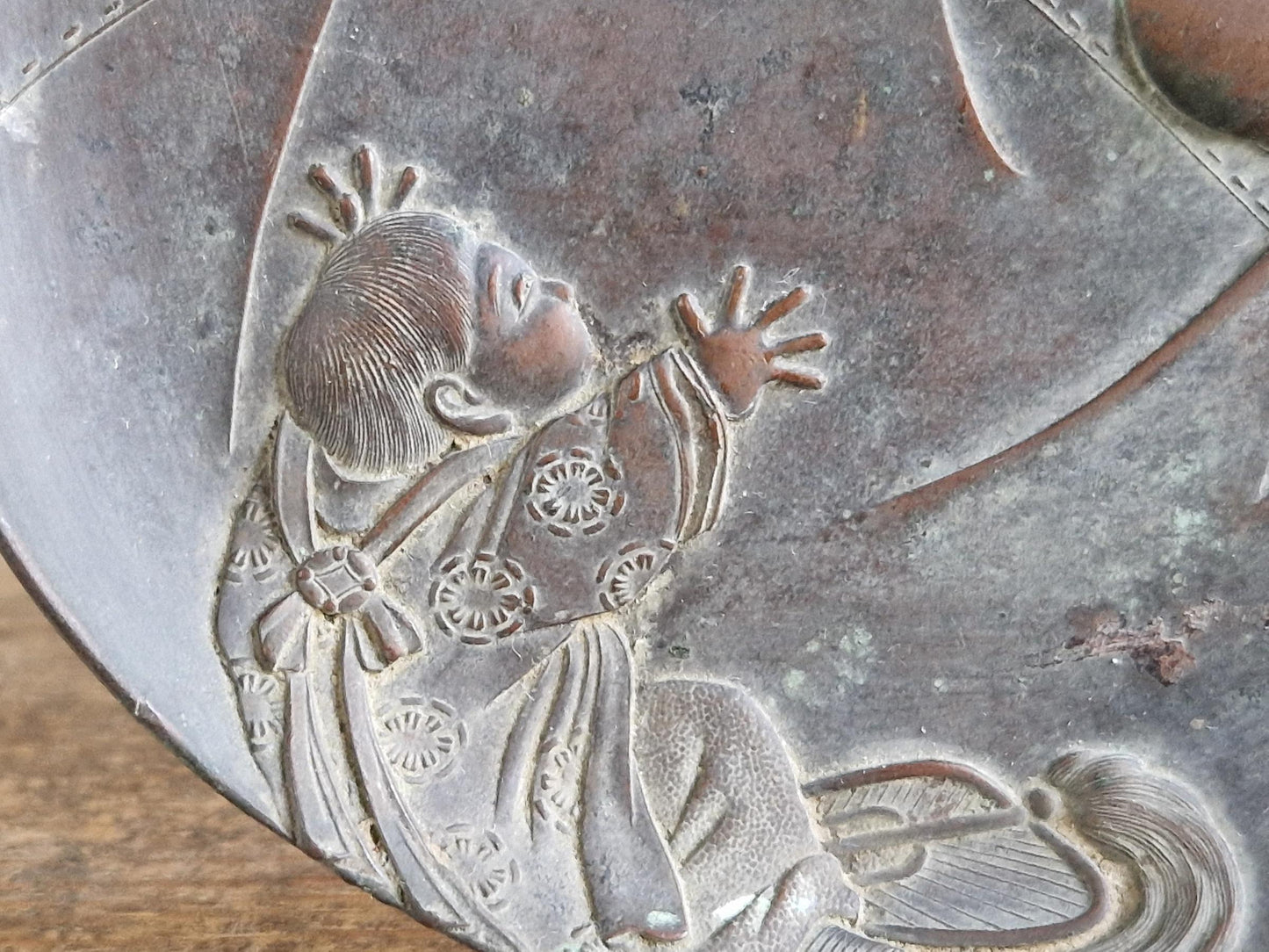 Japanese Buddha dish. Japanese metal decorative plate.