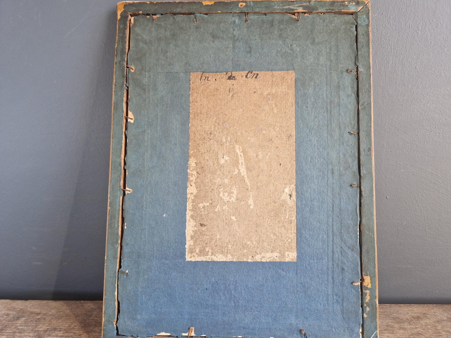 French painting in Gouache showing a rustic interior, Framed and glazed.