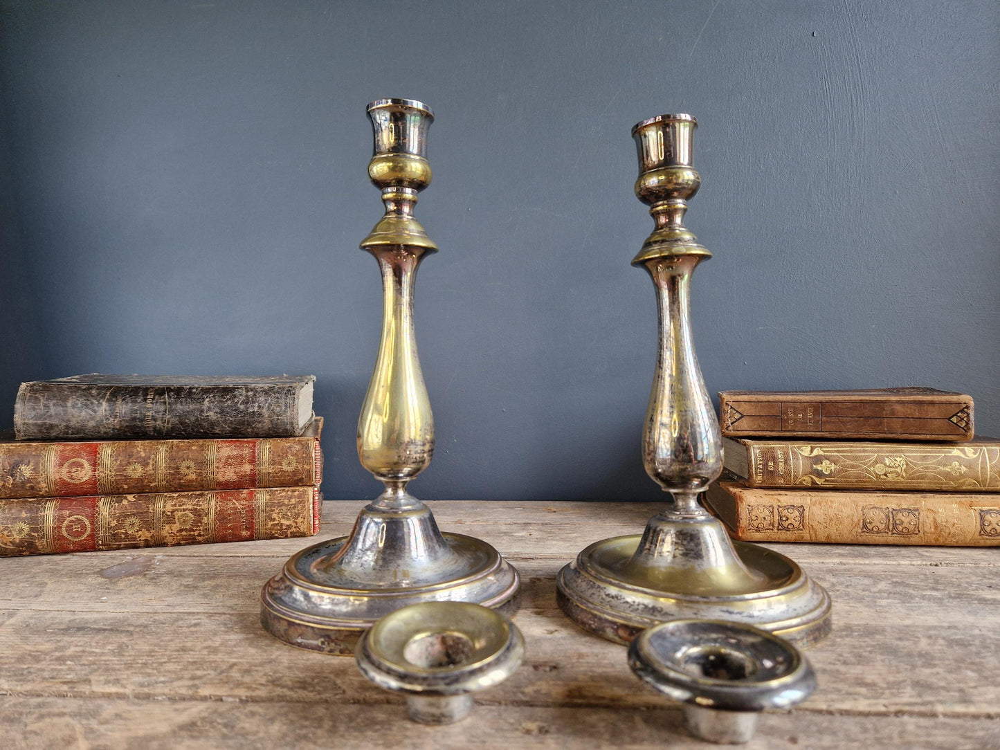 French antique candlesticks Antique brass 1800s candle holders.