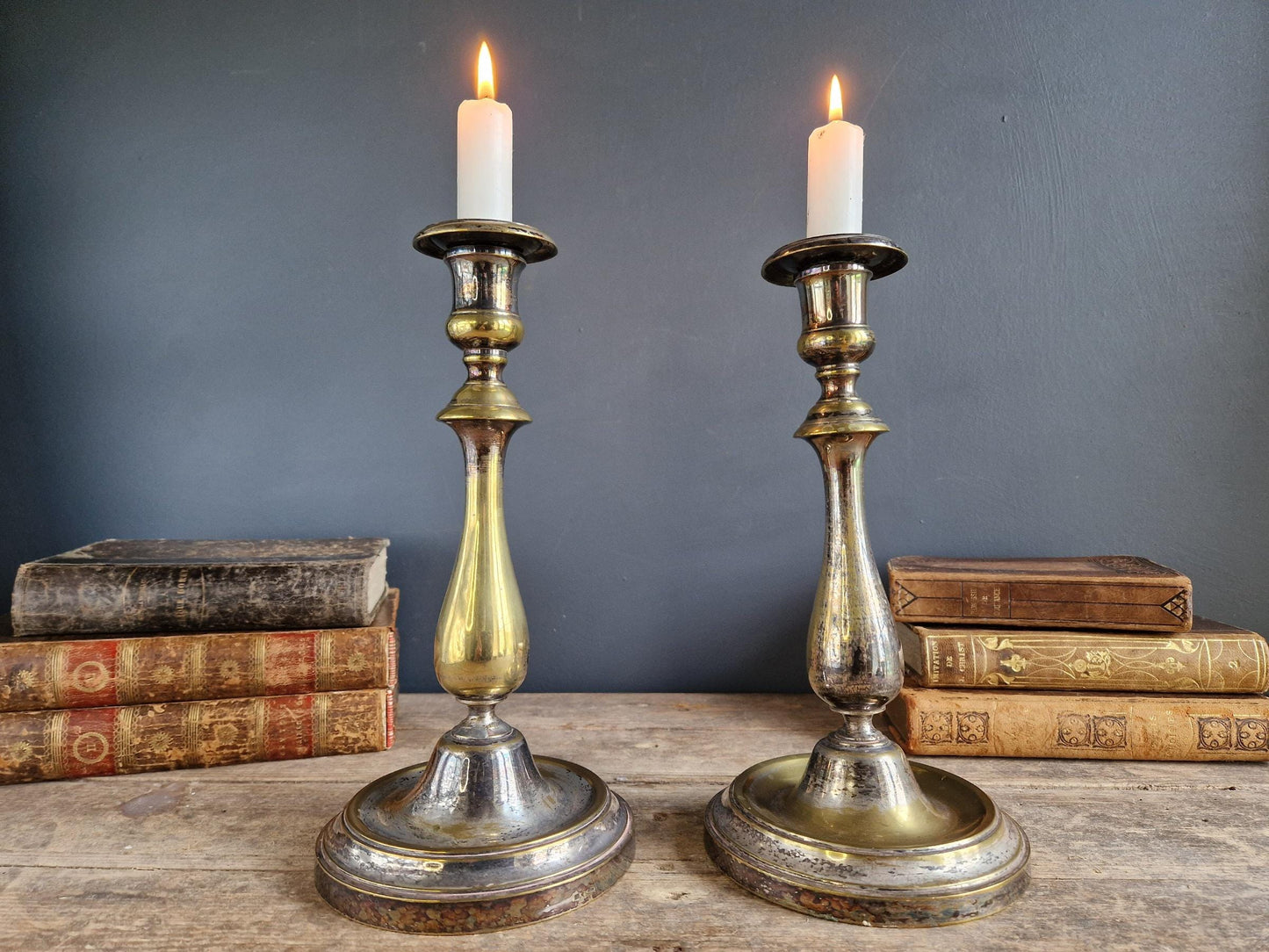 French antique candlesticks Antique brass 1800s candle holders.