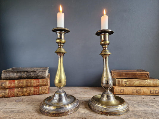 French antique candlesticks Antique brass 1800s candle holders.