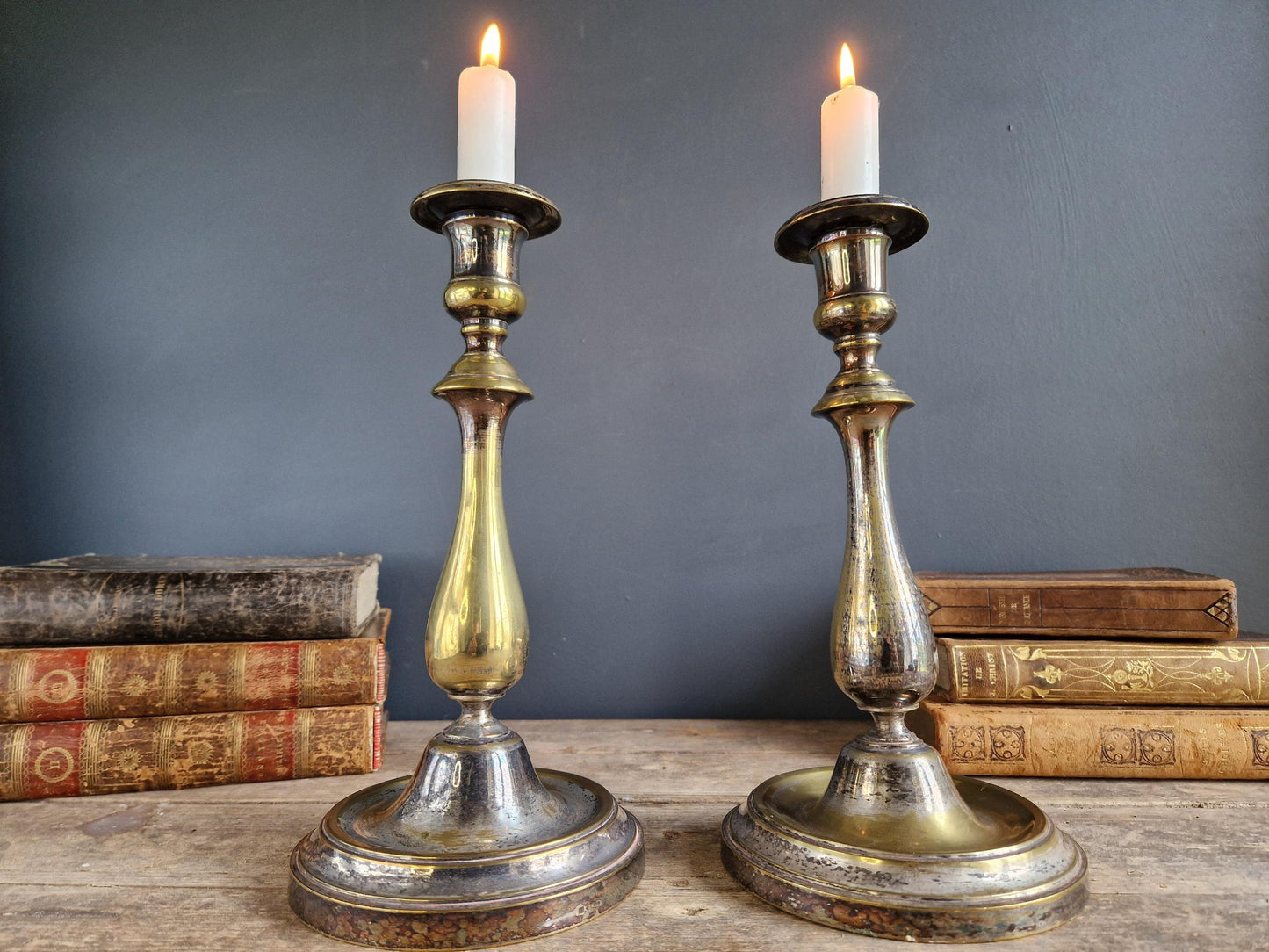 French antique candlesticks Antique brass 1800s candle holders.