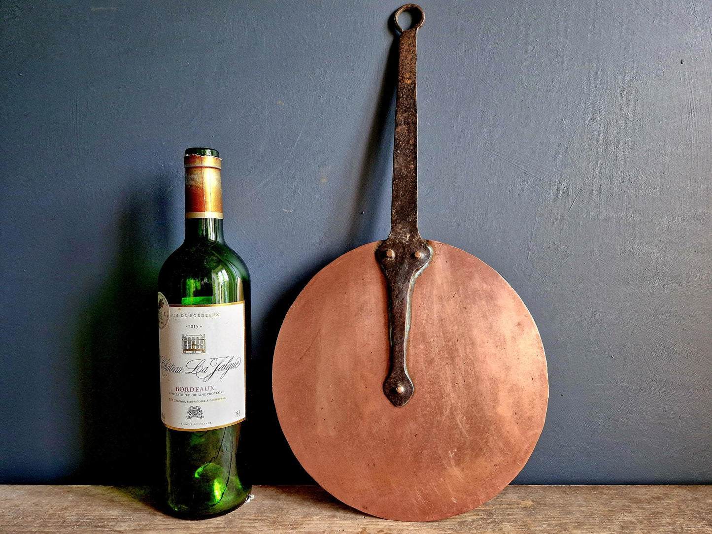 Couvercle de casserole ancien en cuivre français - Décoration de cuisine de style campagnard