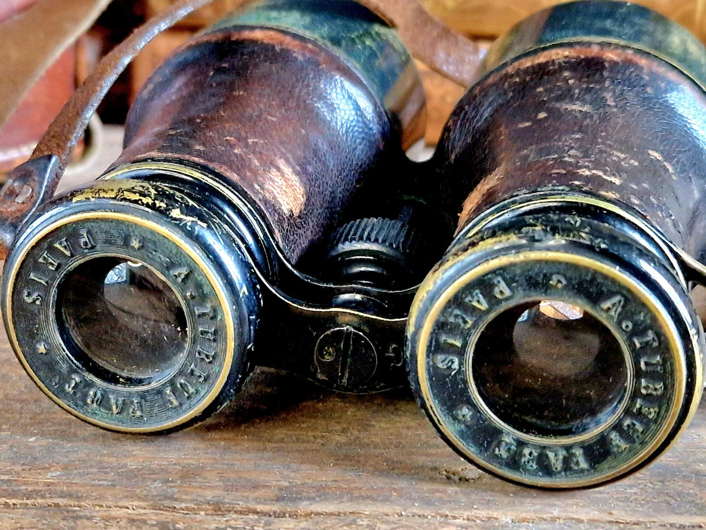 Antique French Binoculars, A. Tubeuf Paris, with Leather Case