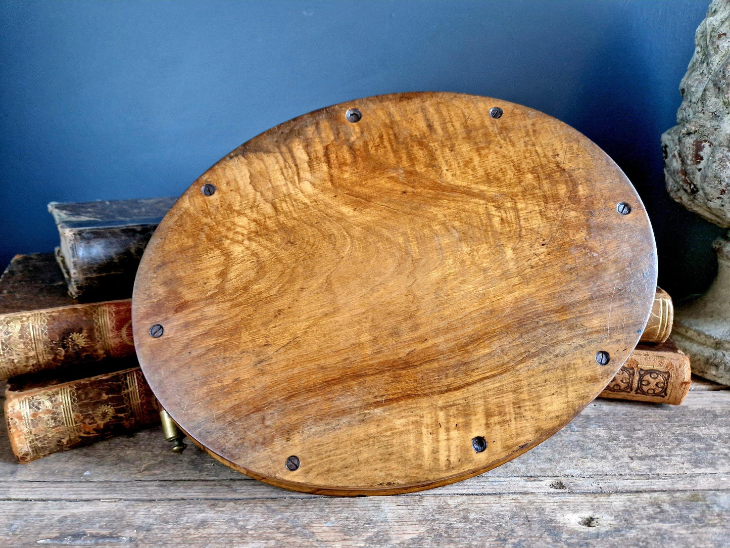 french antique walnut tray with brass capped handles.