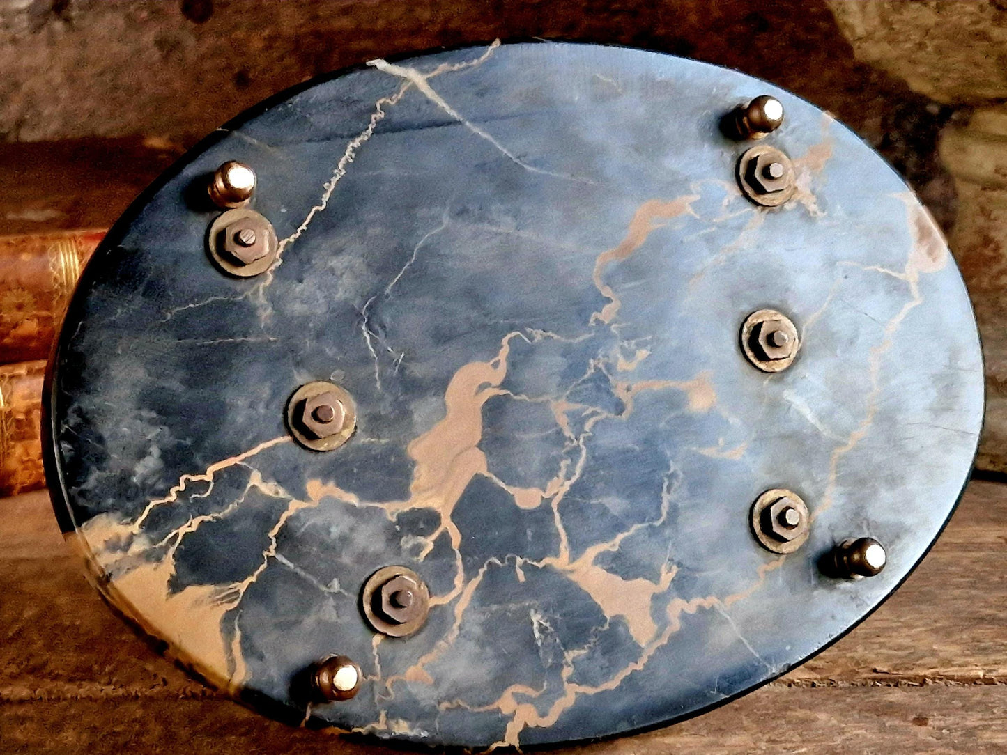 Antique letter rack with black marble base. Art Deco period letter holder.