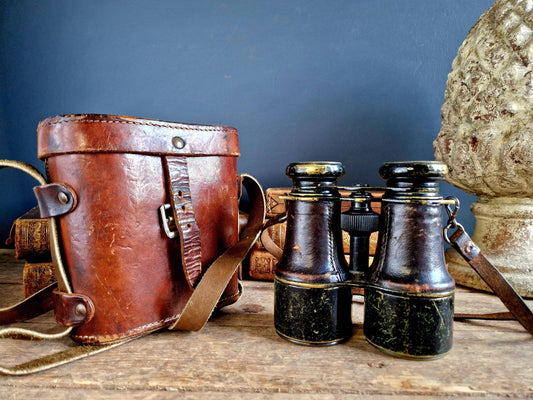 Antique French Binoculars, A. Tubeuf Paris, with Leather Case