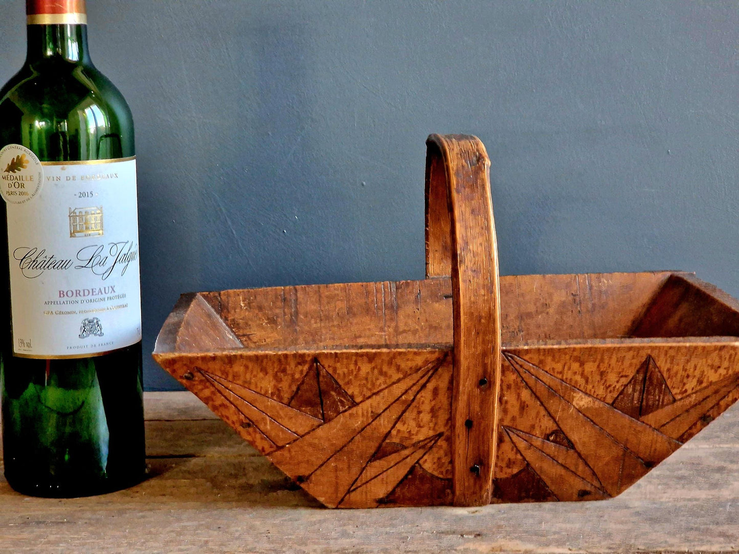 Antique French Wooden Trug, Art Deco Home Decor