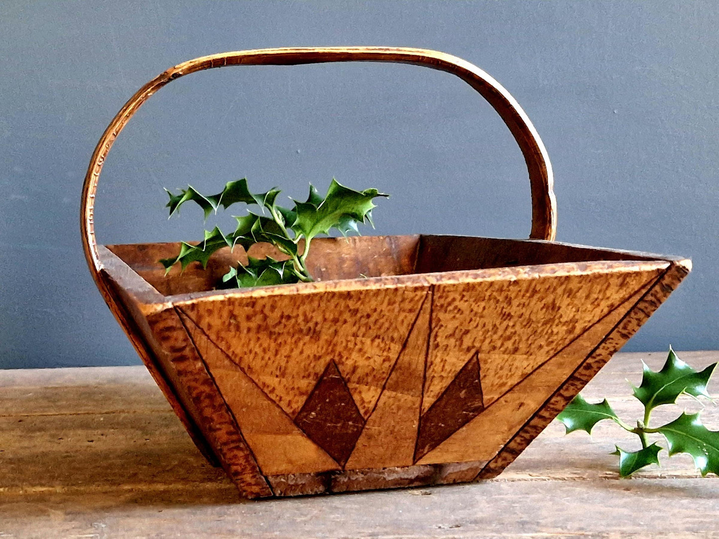 Antique French Wooden Trug, Art Deco Home Decor