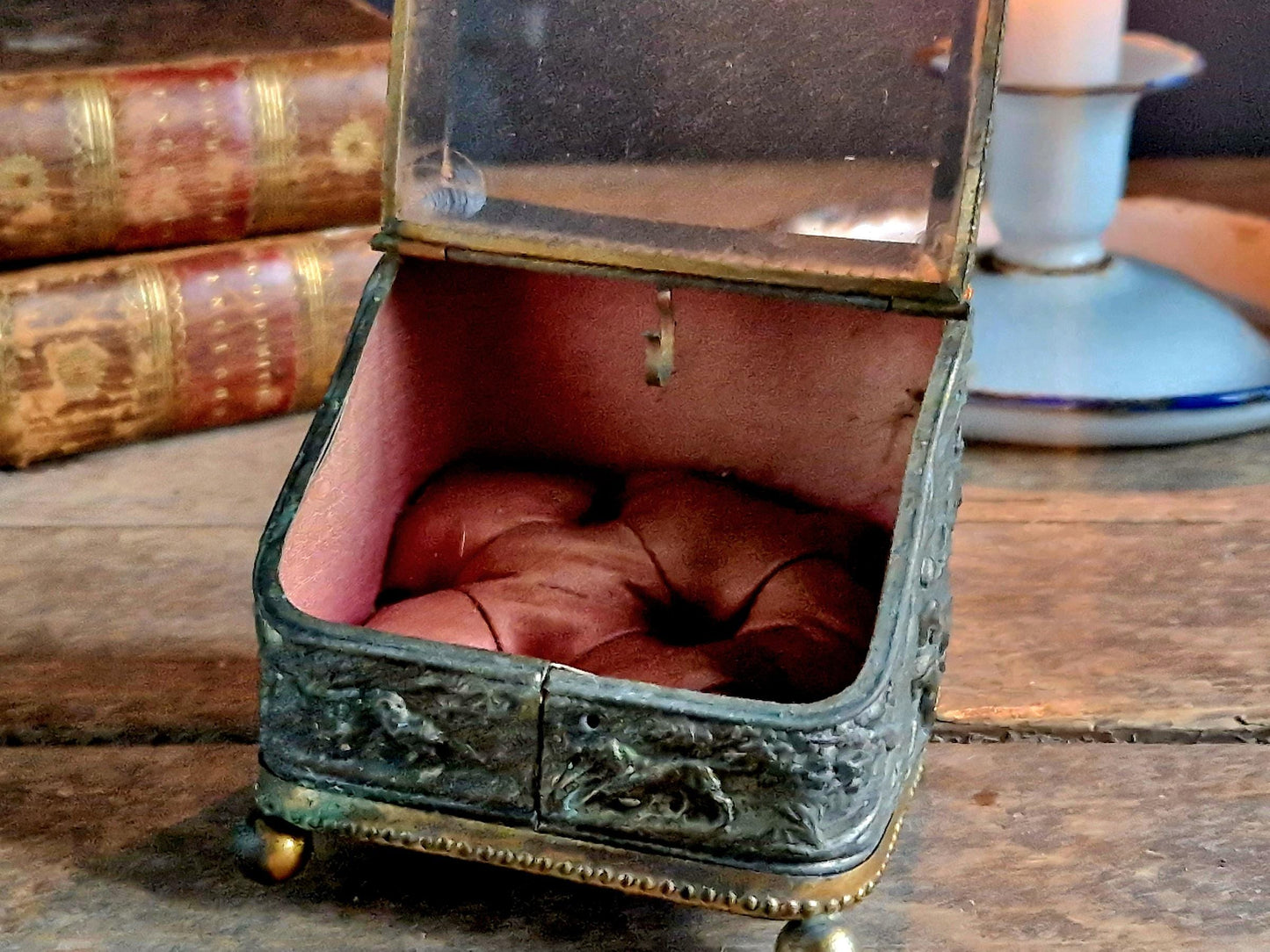 French Antique Pocket Watch Box, Napoleon III Era, Hunting Scene Decor