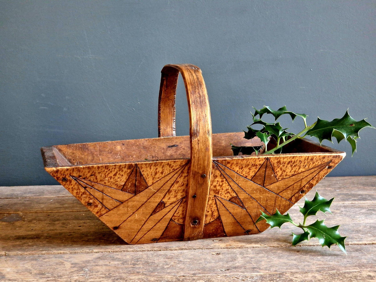 Antique French Wooden Trug, Art Deco Home Decor