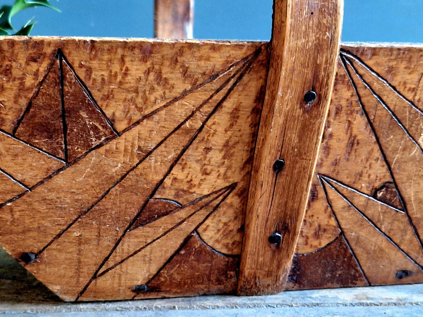 Antique French Wooden Trug, Art Deco Home Decor