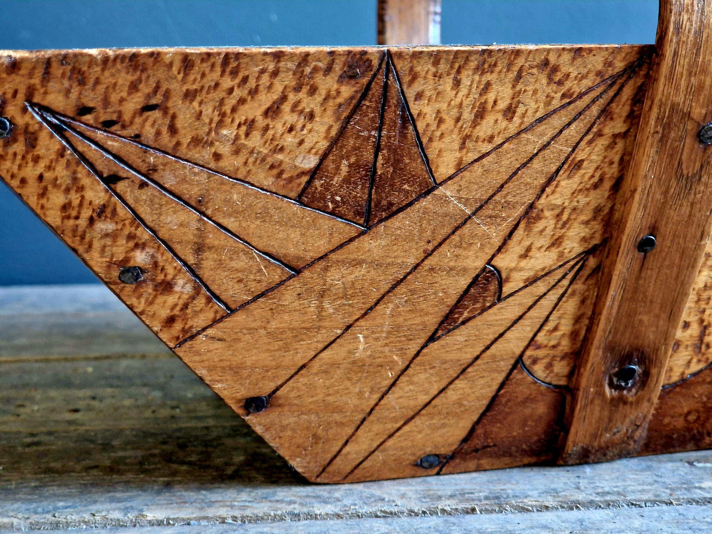 Antique French Wooden Trug, Art Deco Home Decor