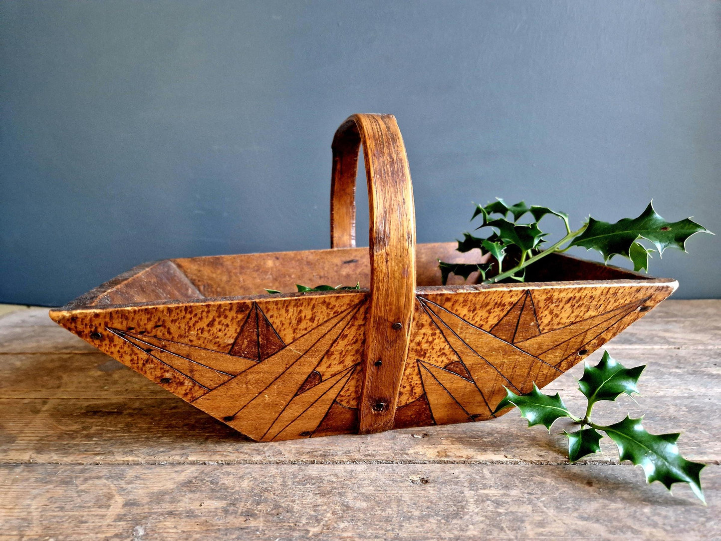 Antique French Wooden Trug, Art Deco Home Decor
